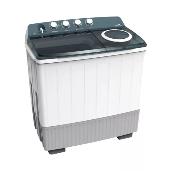 Hisense Washing Machine 16kg, Twin Tub, Manual Big Knobs, Transparent Lid, Lint and Drain Filter, Drain Pump, Stainless-Steel Tub, Crease-Resist, White WSDE161G - Image 1