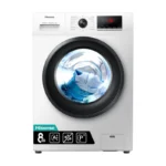 Hisense Washing Machine 8kg Front Load, Steam Care, Durable Inverter, Pure jet wash, Delay End, White WFQP8012VMS
